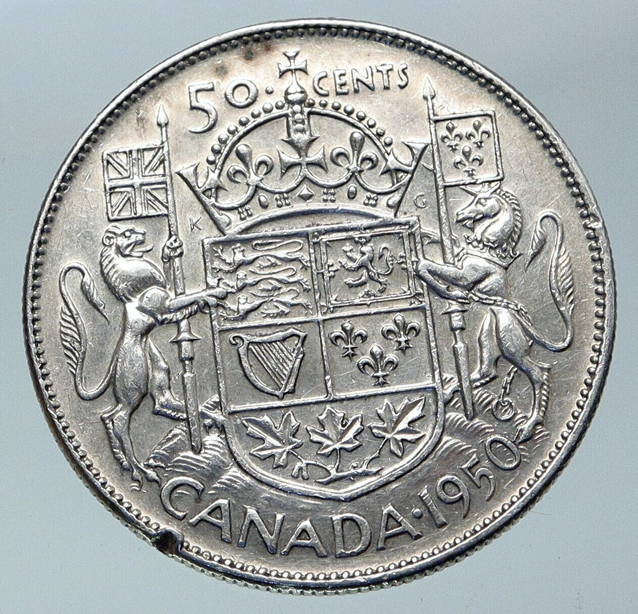 1950 CANADA UK King GEORGE VI Lions Crown Large Old SILVER 50 Cents Coin i85914