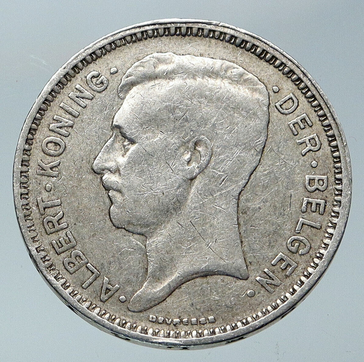 1934 BELGIUM King Albert I Crown Antique Old Genuine Silver 20 Franc Coin i85919