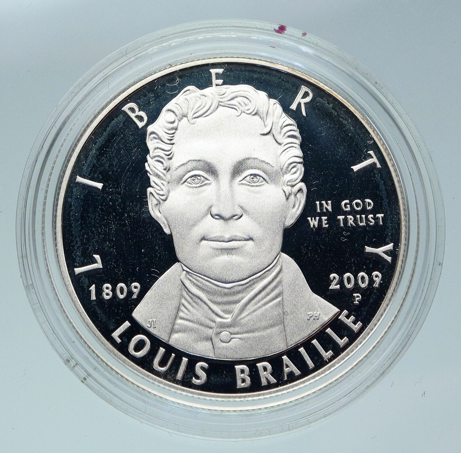 2009 UNITED STATES USA Louis Braille Inventor to Blind Deaf Silver $ Coin i86452