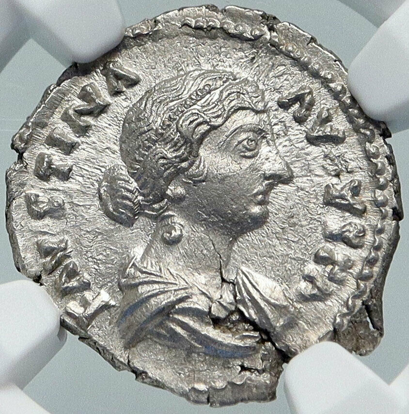 FAUSTINA II Jr Authentic Ancient Silver Roman Coin MARCUS AURELIUS NGC MS i86052