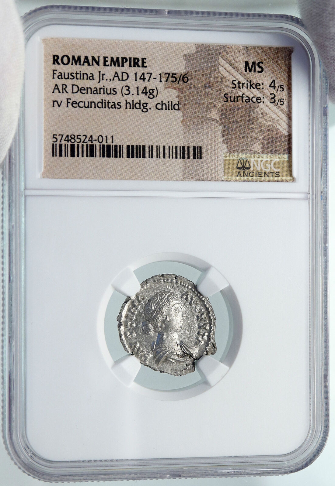 FAUSTINA II Jr Authentic Ancient Silver Roman Coin MARCUS AURELIUS NGC MS i86052