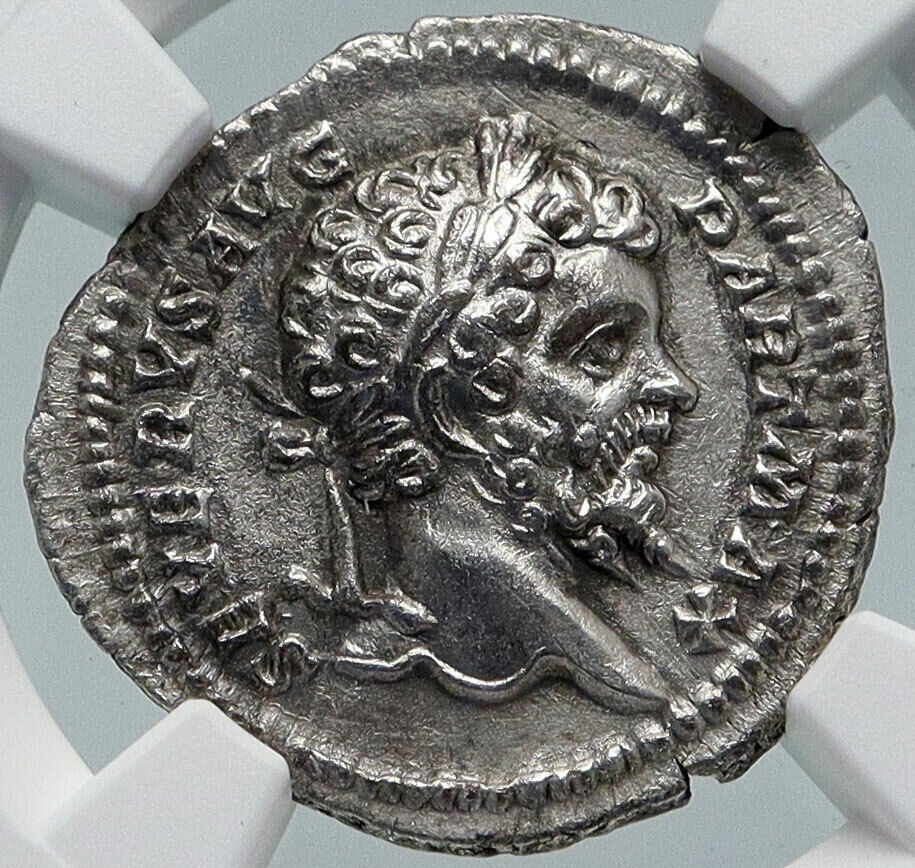 SEPTIMIUS SEVERUS Genuine Ancient 200AD Rome Silver Roman Coin VIRTUS NGC i86059