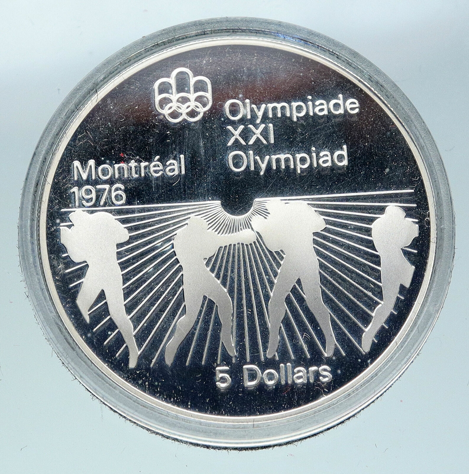 1976 CANADA UK Elizabeth II Olympics Montreal Boxing Proof Silver $5 Coin i86455
