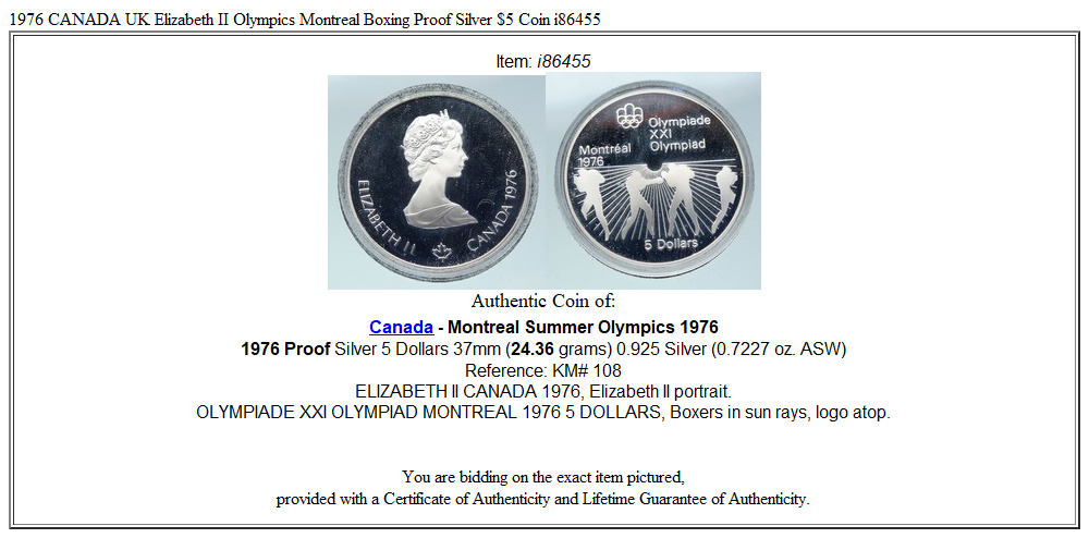 1976 CANADA UK Elizabeth II Olympics Montreal Boxing Proof Silver $5 Coin i86455