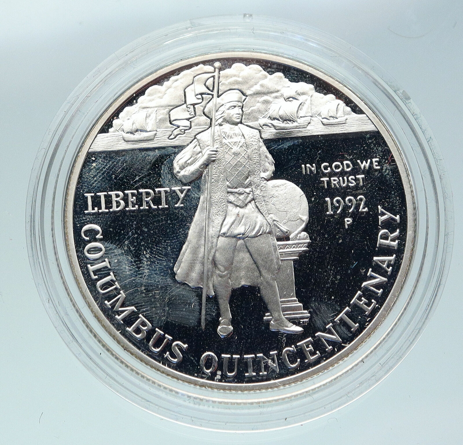 1992 UNITED STATES USA Columbus & NASA Space Shuttle Proof Silver $ Coin i86458