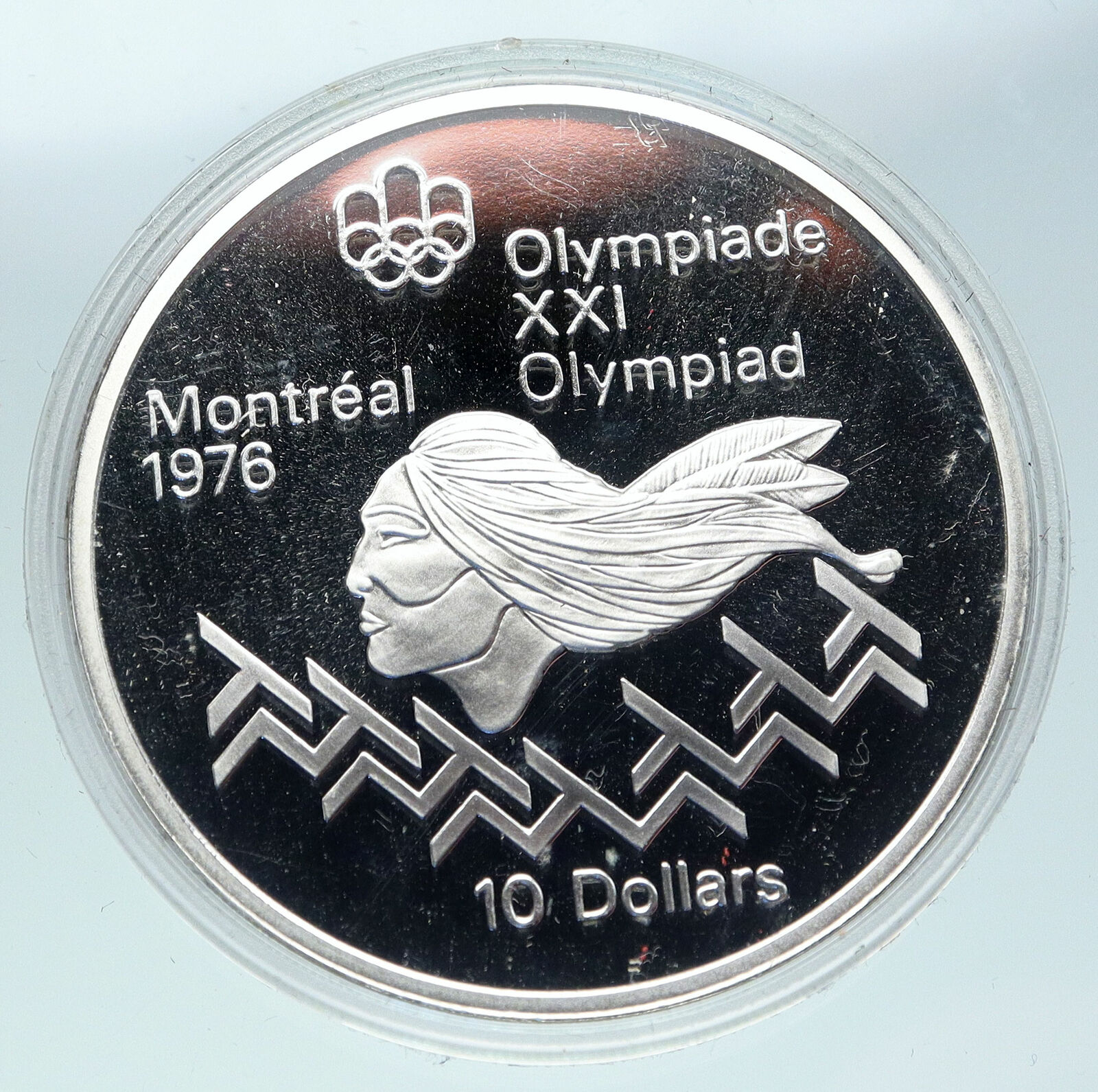 1975 CANADA Elizabeth II Olympics Montreal Men HURDLES PF Silver $10 Coin i86456