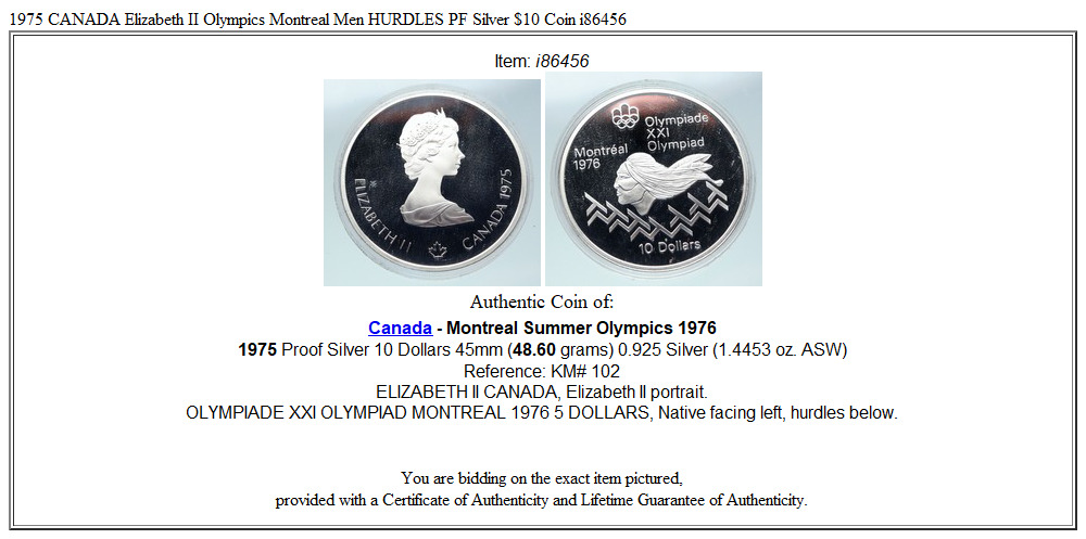 1975 CANADA Elizabeth II Olympics Montreal Men HURDLES PF Silver $10 Coin i86456