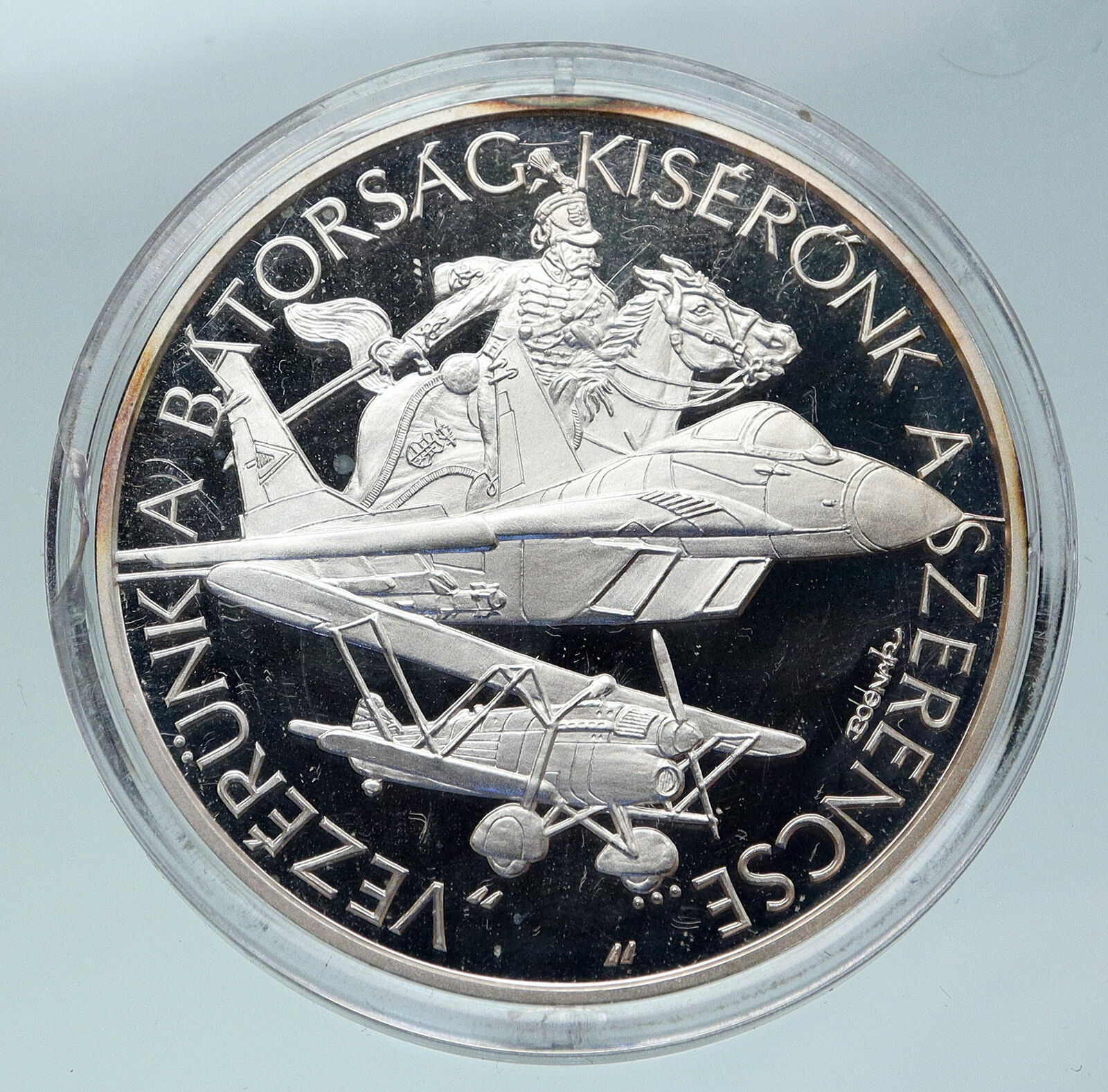 1998 HUNGARY Jet Fighter Bi-Plane HUNGARIAN AIR FORCE Proof Silver Medal i86459