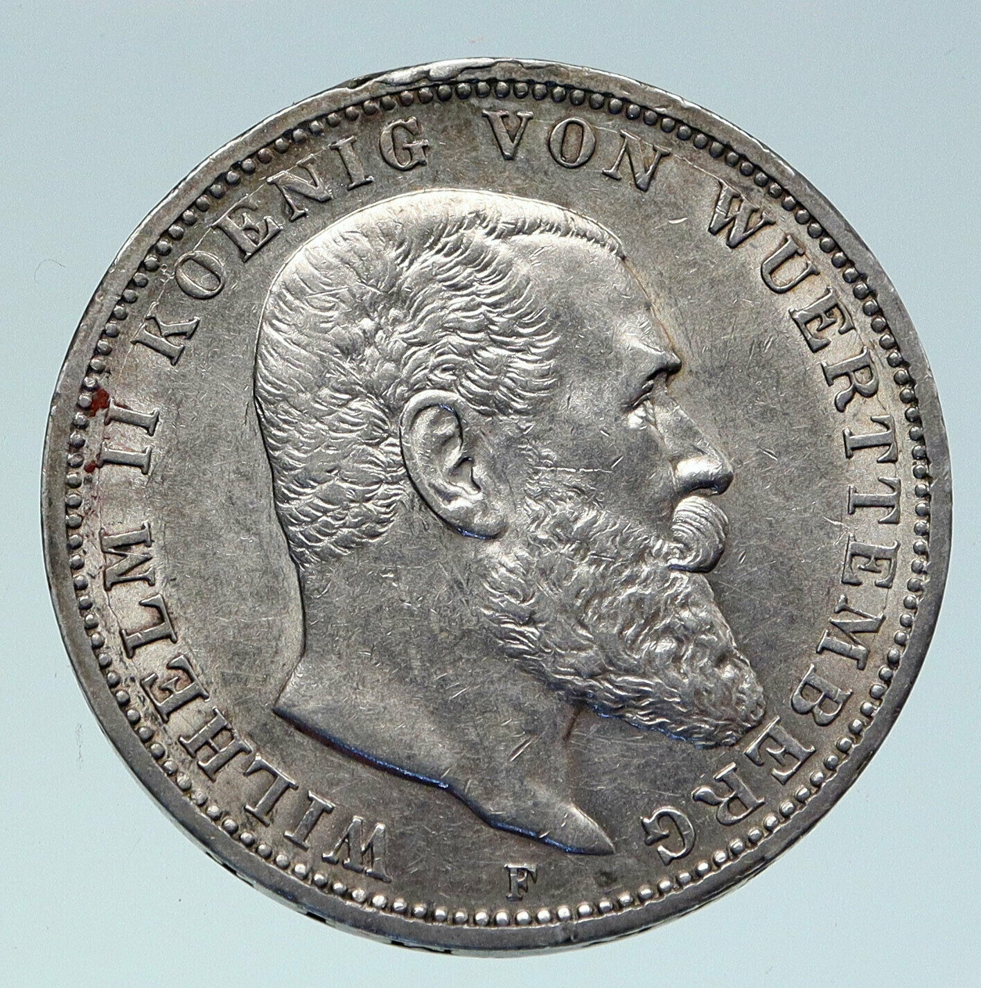 1914F Germany GERMAN STATES Wurttemberg KING WILHELM II Silver 3M Coin i86466