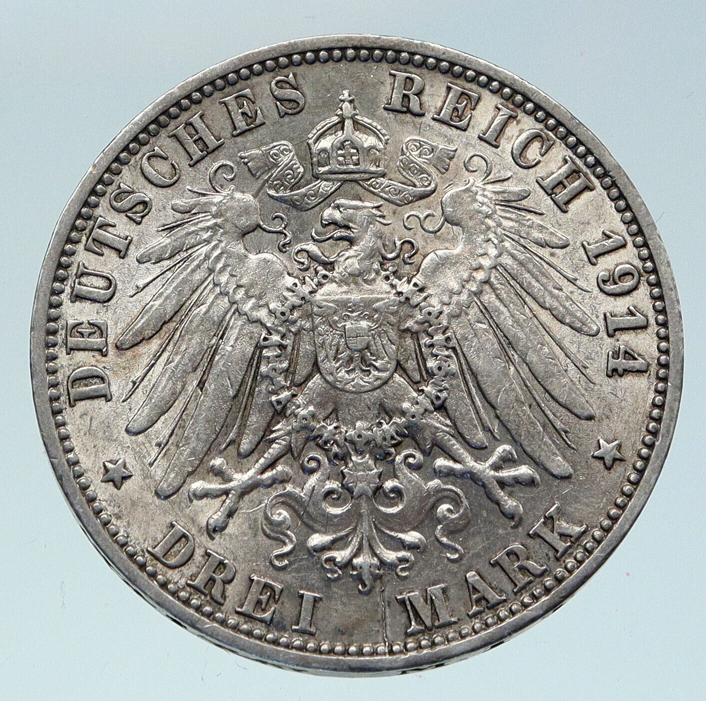 1914F Germany GERMAN STATES Wurttemberg KING WILHELM II Silver 3M Coin i86466