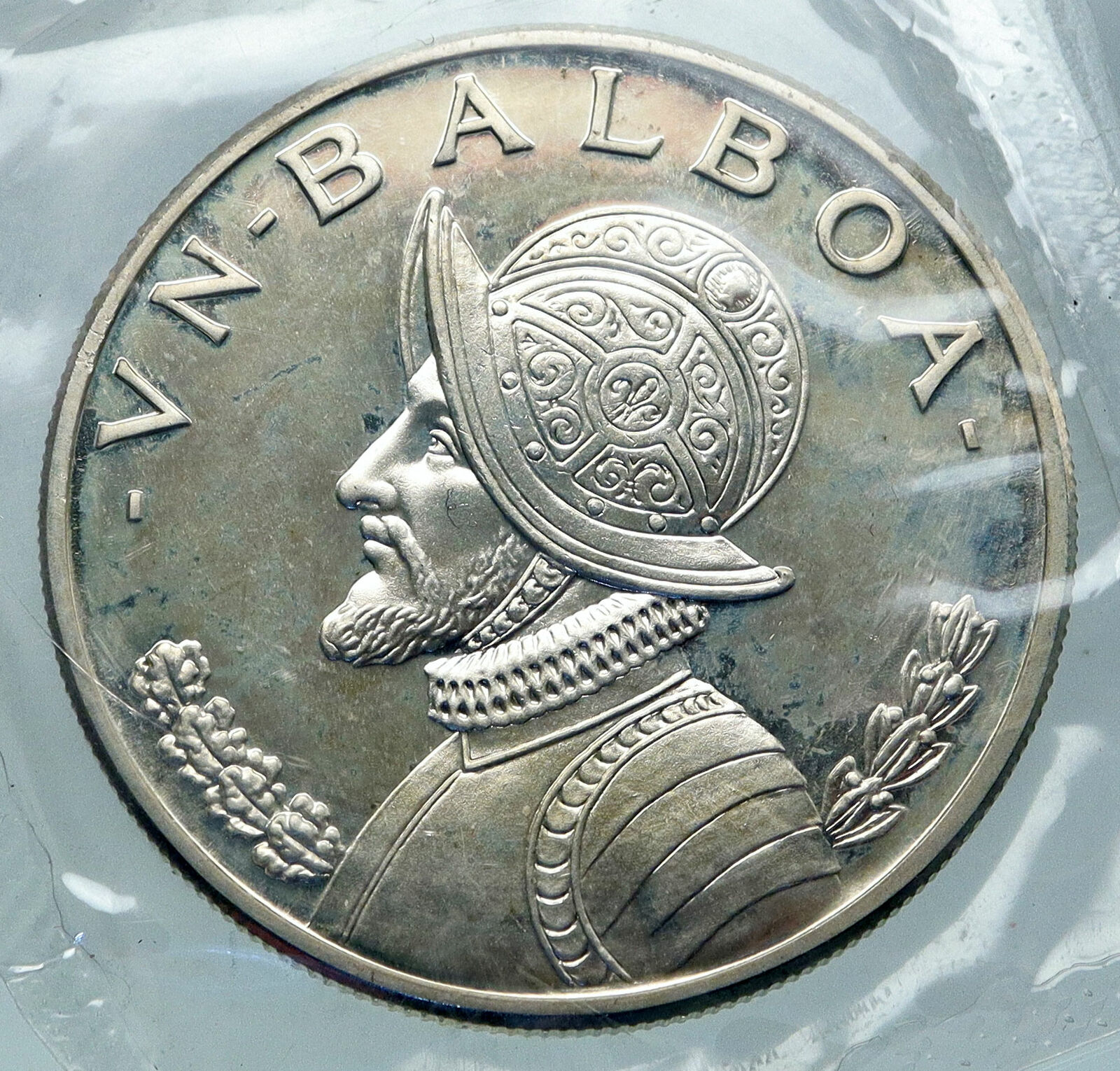 1968 PANAMA Large Silver CONQUISTADOR Antique Proof Silver BALBOA Coin i86470
