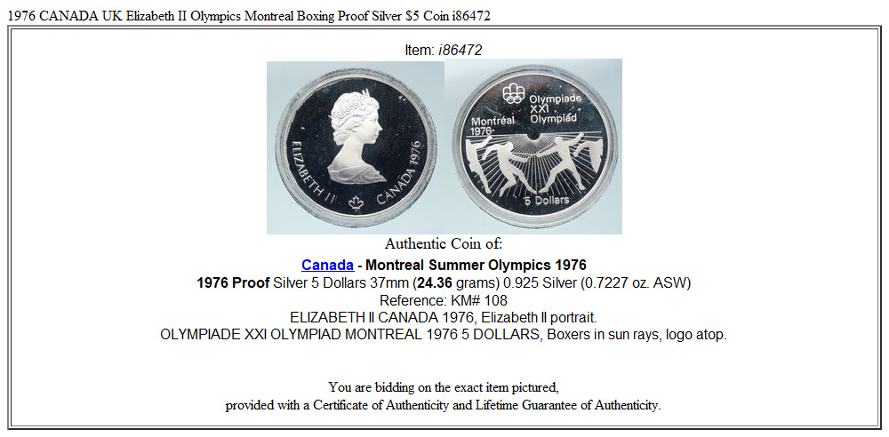 1976 CANADA UK Elizabeth II Olympics Montreal Boxing Proof Silver $5 Coin i86472