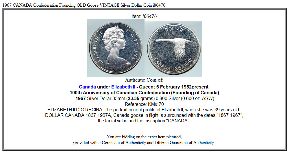 1967 CANADA Confederation Founding OLD Goose VINTAGE Silver Dollar Coin i86476