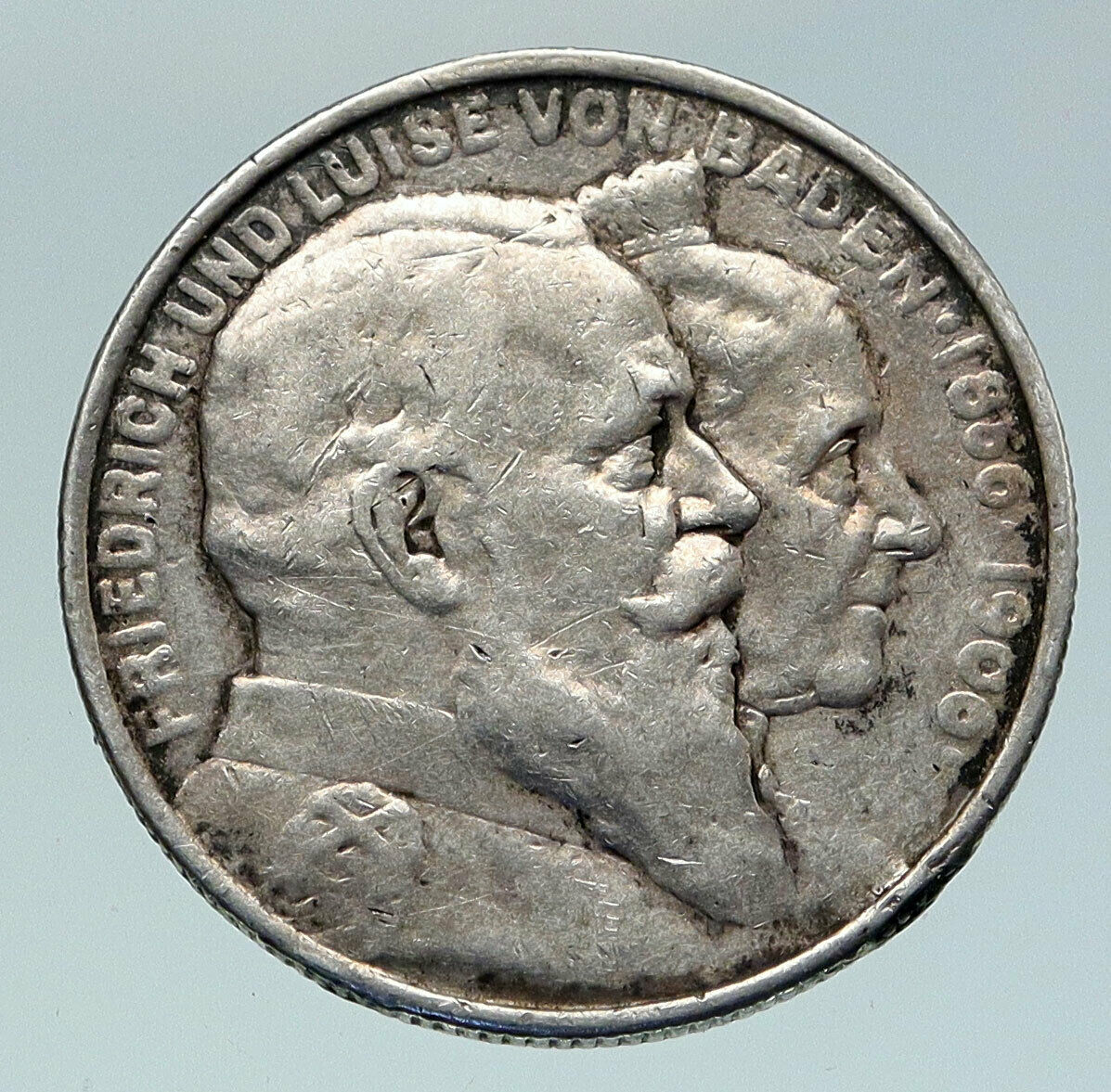 1906 GERMANY GERMAN STATE BADEN Friedrich I Wedding ANTIQUE Silver Coin i86504