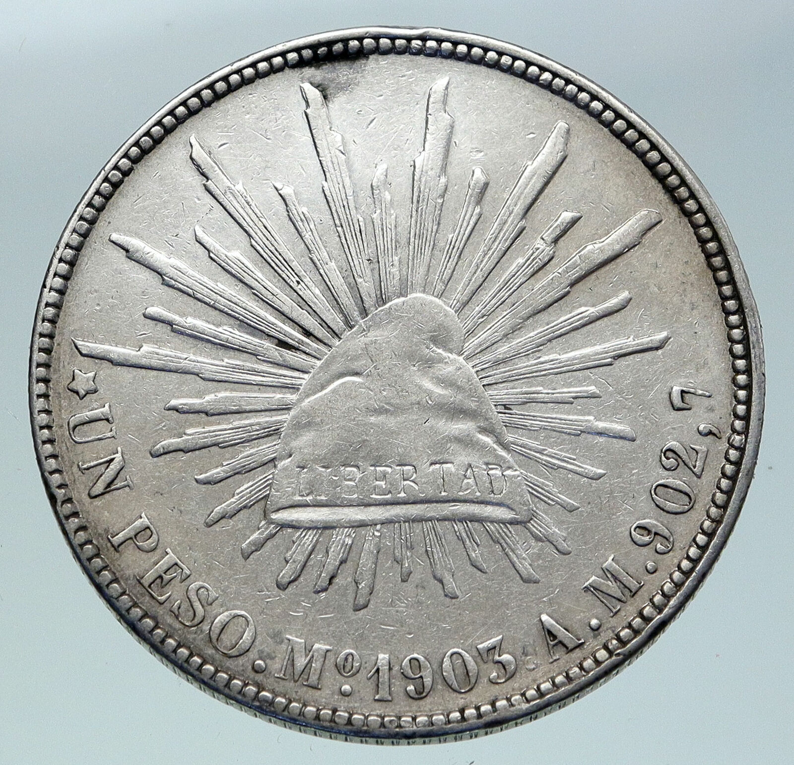 1903 Mo AM MEXICO Large Eagle Sun Antique Mexican OLD Silver Peso Coin i86503