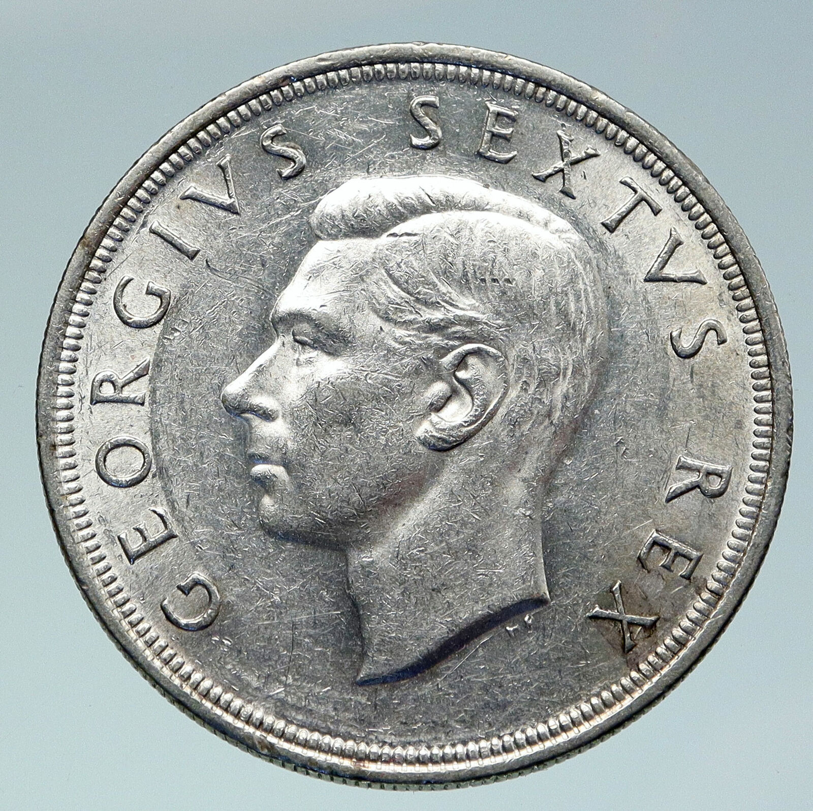 1949 SOUTH AFRICA George VI SPRINGBOK Deer Silver 5 Shillings LARGE Coin i86507