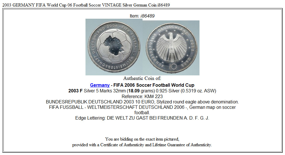 2003 GERMANY FIFA World Cup 06 Football Soccer VINTAGE Silver German Coin i86489