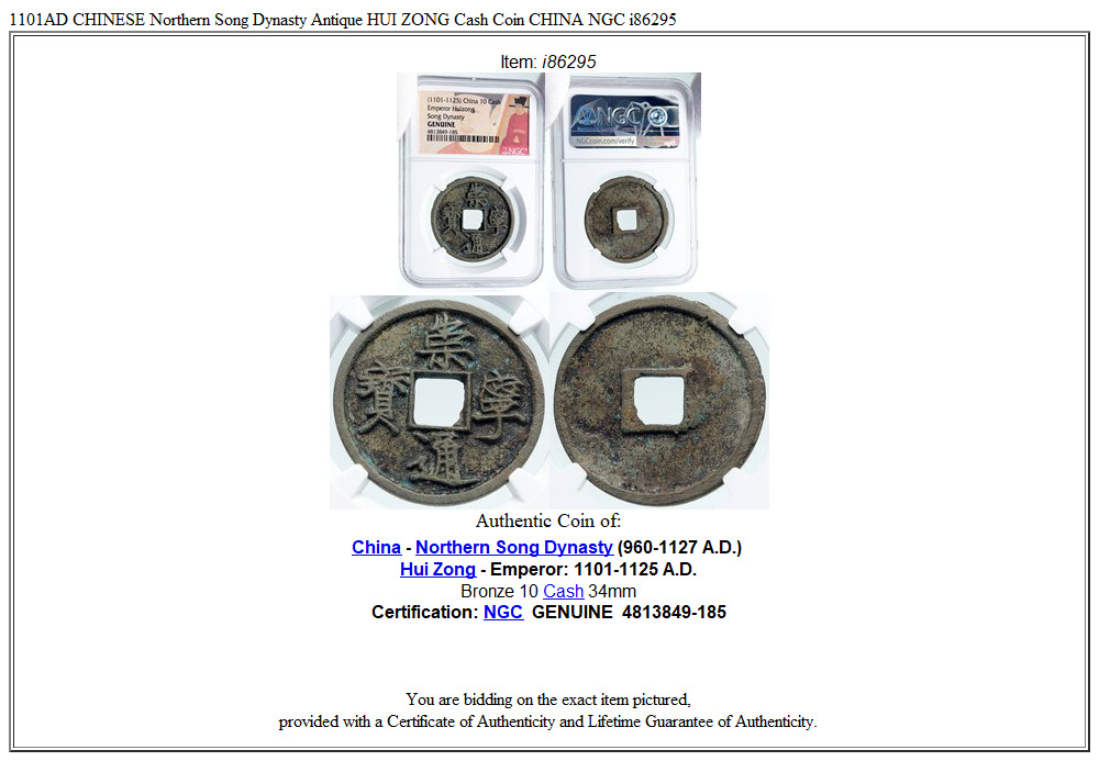 1101AD CHINESE Northern Song Dynasty Antique HUI ZONG Cash Coin CHINA NGC i86295