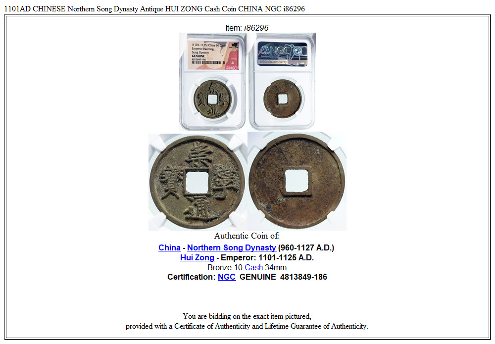 1101AD CHINESE Northern Song Dynasty Antique HUI ZONG Cash Coin CHINA NGC i86296