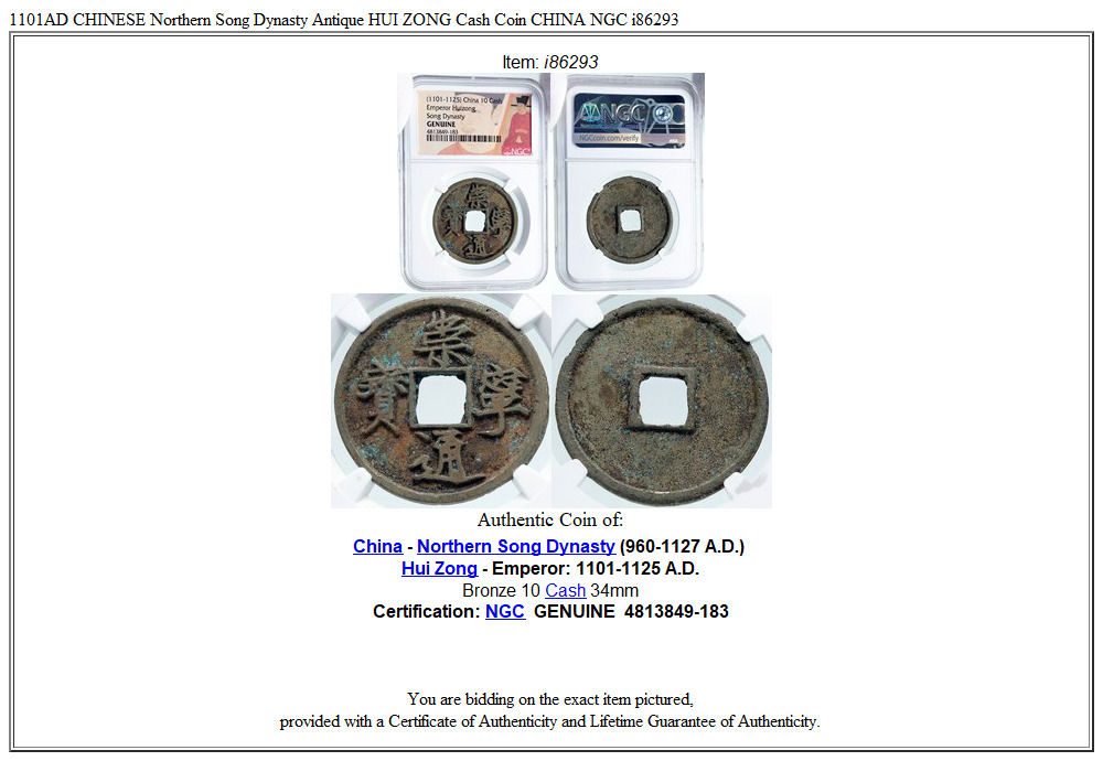 1101AD CHINESE Northern Song Dynasty Antique HUI ZONG Cash Coin CHINA NGC i86293