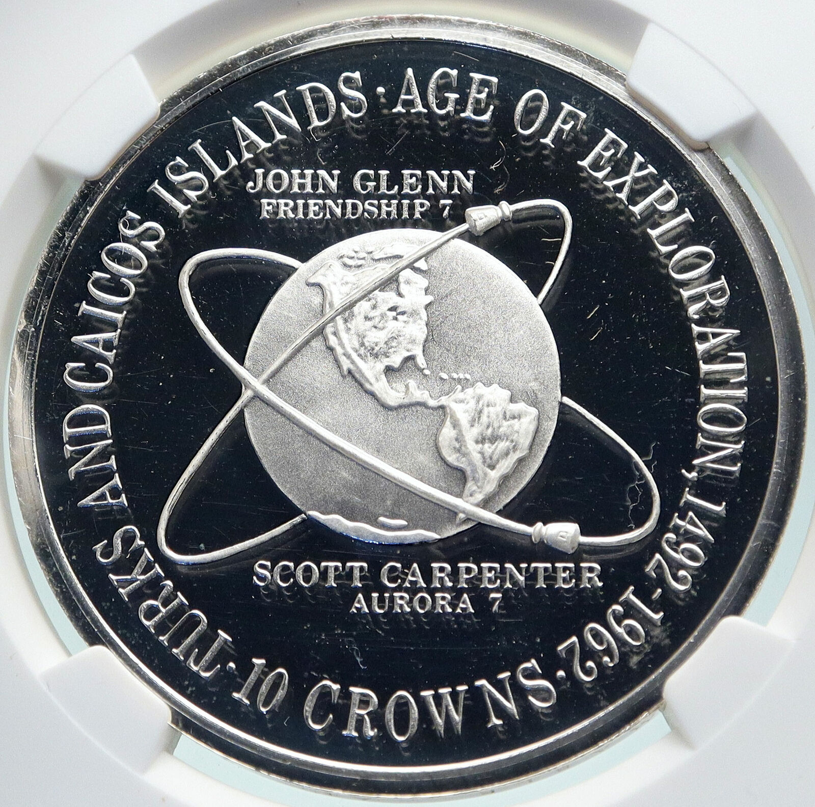 1975 TURKS AND CAICOS Vintage AGE OF EXPLORATION Silver 10 Crown Coin NGC i86671