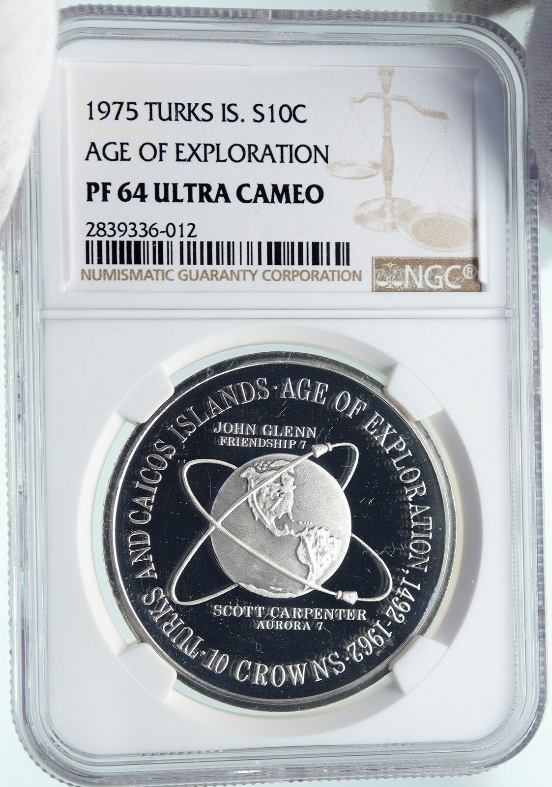 1975 TURKS AND CAICOS Vintage AGE OF EXPLORATION Silver 10 Crown Coin NGC i86671