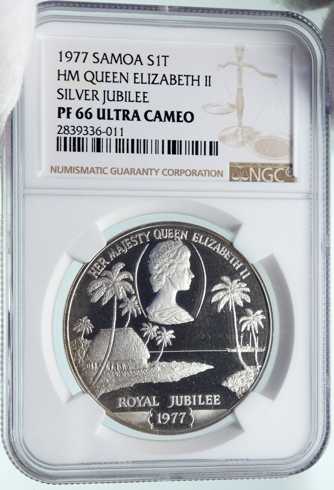 1977 SAMOA Chief Malietoa Tanumafili II Silver PIEDFORT Tala Coin NGC i86670