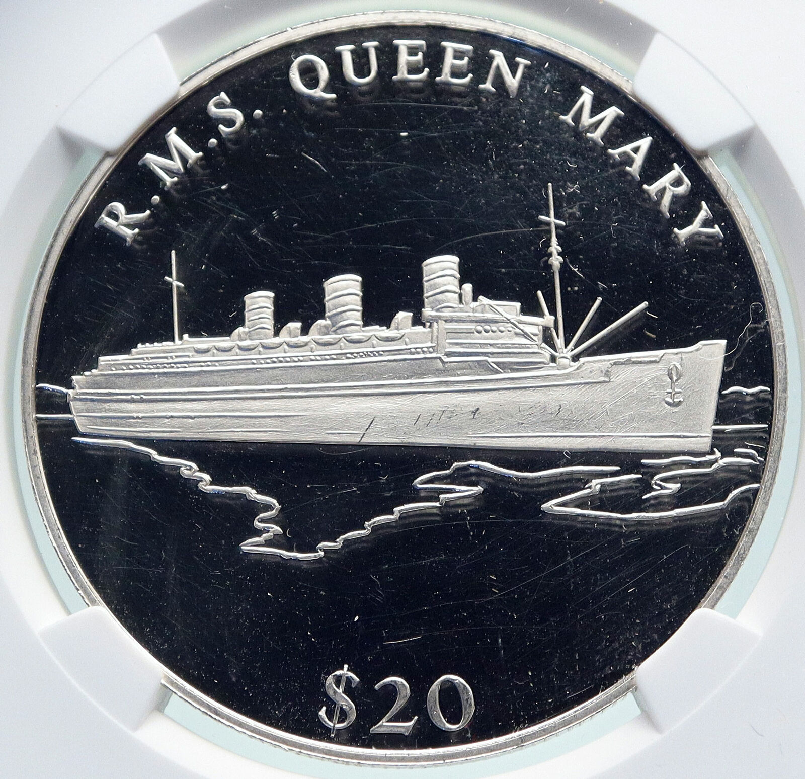2000 LIBERIA Cruise Ship R.M.S. QUEEN MARY Boat Proof Silver $20 NGC Coin i86672