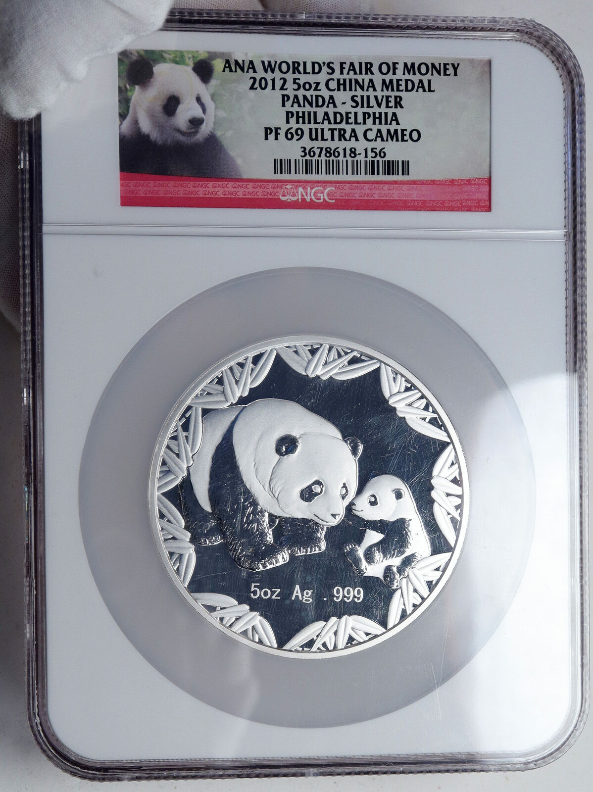 2012 CHINA World's Fair of Money PANDAS Philadelphia 5OZ Silver Medal NGC i86700