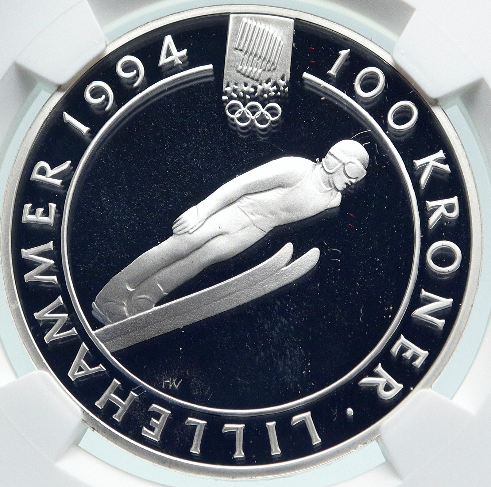 1992 NORWAY Olympics LILLEHAMMER Speed Skating ICE Silver 100 Kr Coin NGC i86656