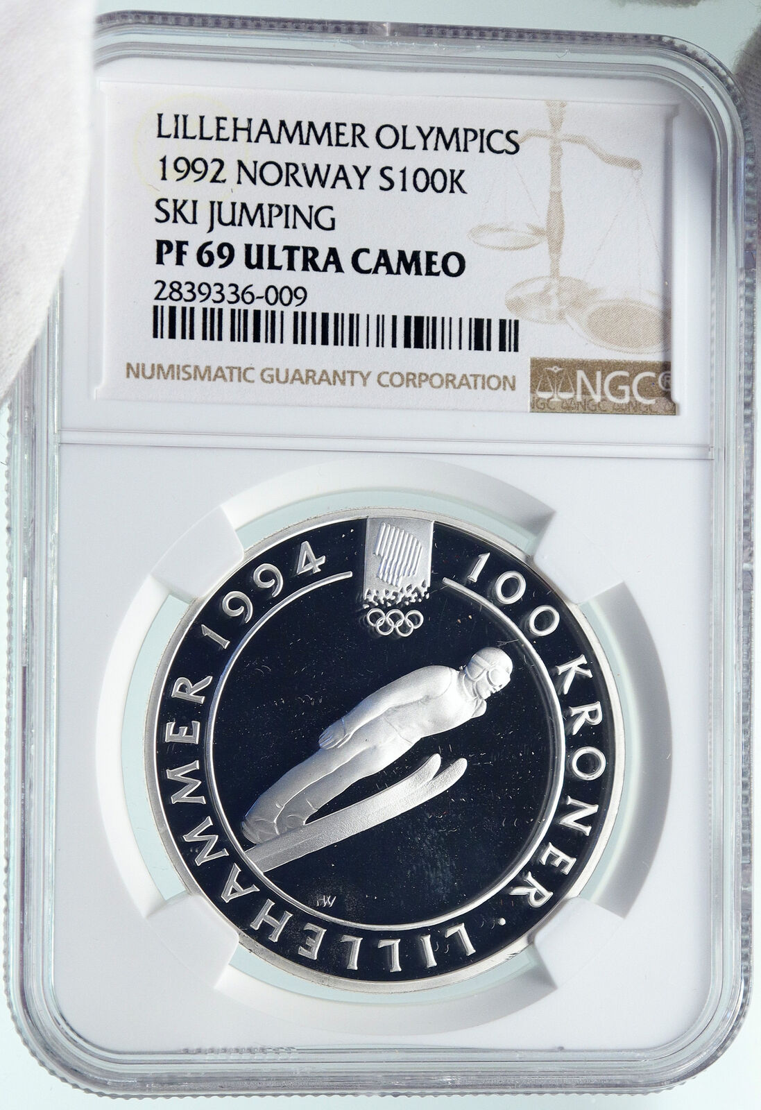 1992 NORWAY Olympics LILLEHAMMER Speed Skating ICE Silver 100 Kr Coin NGC i86656