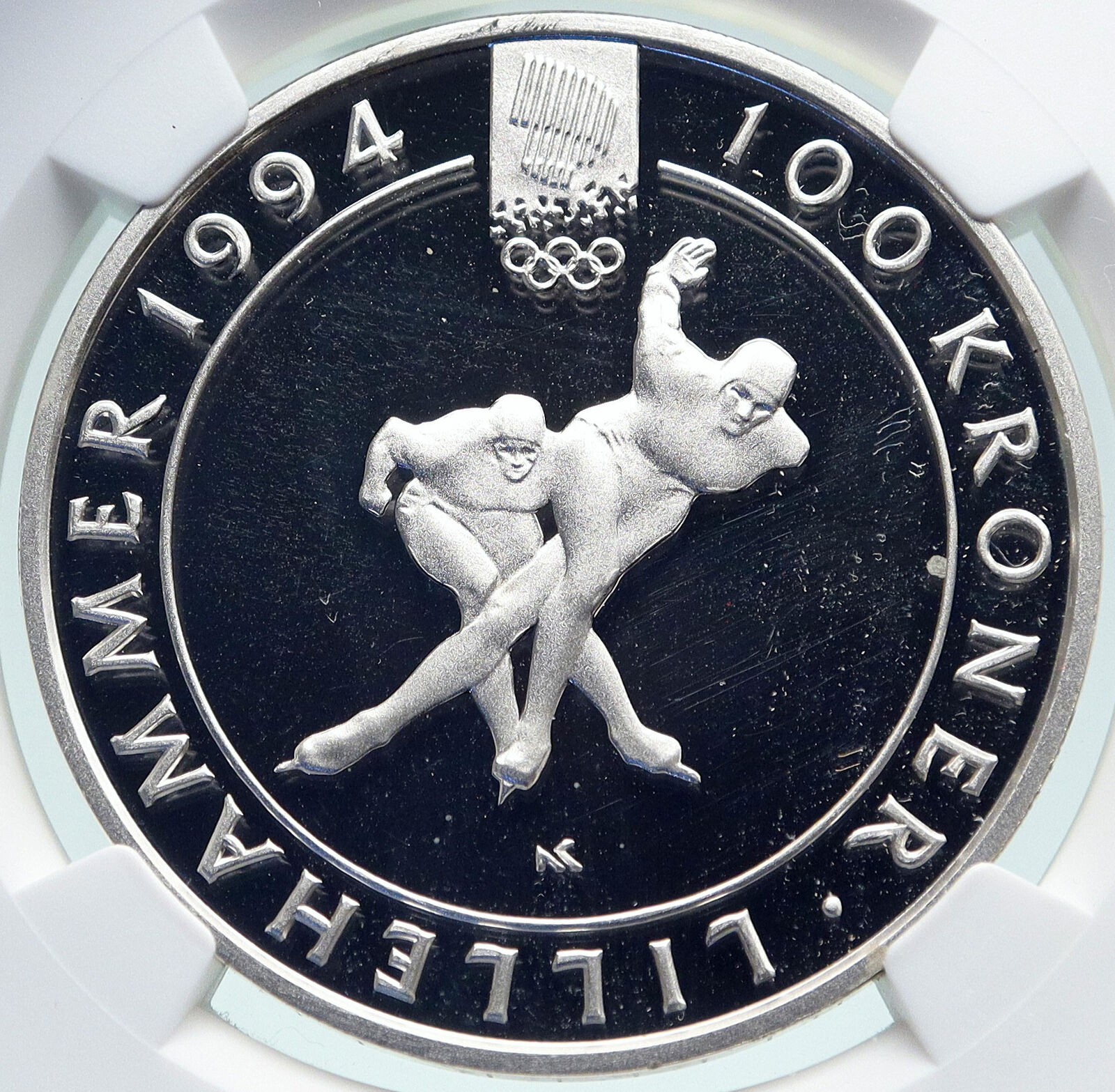 1991 NORWAY Olympics LILLEHAMMER Speed Skating ICE Silver 100 Kr Coin NGC i86655