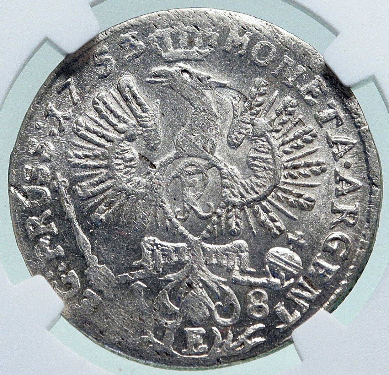 1753E POLAND King FREDERICK AUGUSTUS II Antique OLD Silver 18 Groszy Coin i86701