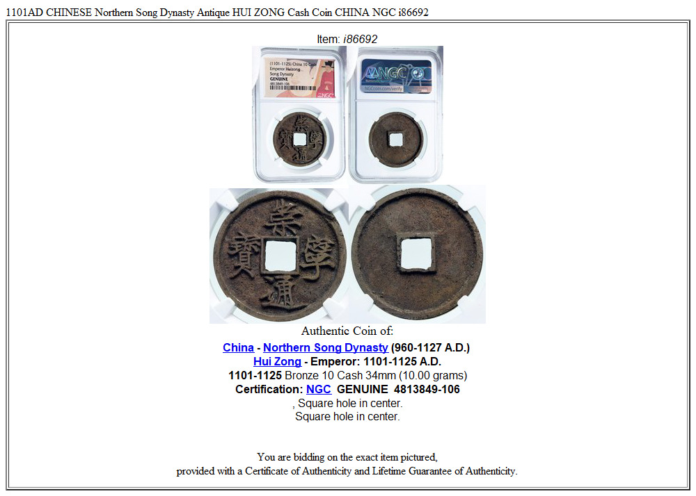 1101AD CHINESE Northern Song Dynasty Antique HUI ZONG Cash Coin CHINA NGC i86692