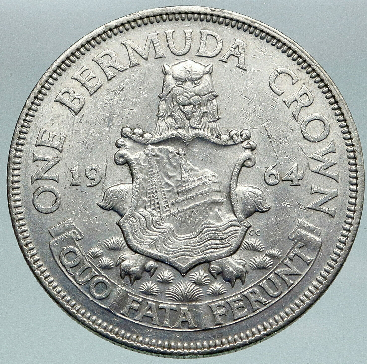 1964 BERMUDA British Colony LARGE Elizabeth II VINTAGE Silver Crown Coin i86771