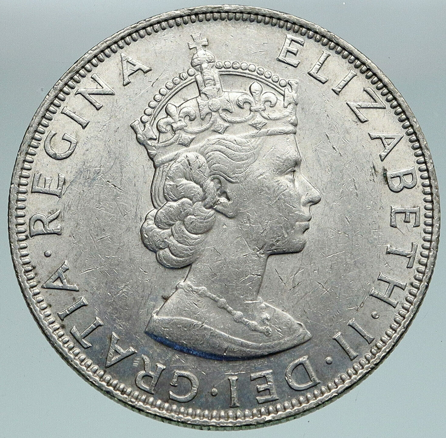 1964 BERMUDA British Colony LARGE Elizabeth II VINTAGE Silver Crown Coin i86771