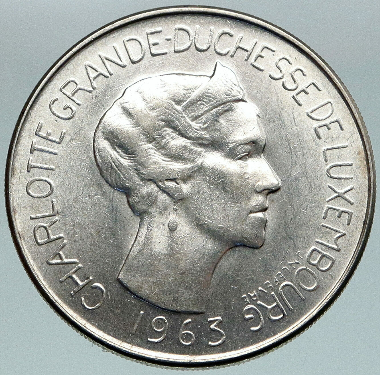 1963 LUXEMBOURG Dutchess Charlotte John the Blind Silver 100 Francs Coin i86775