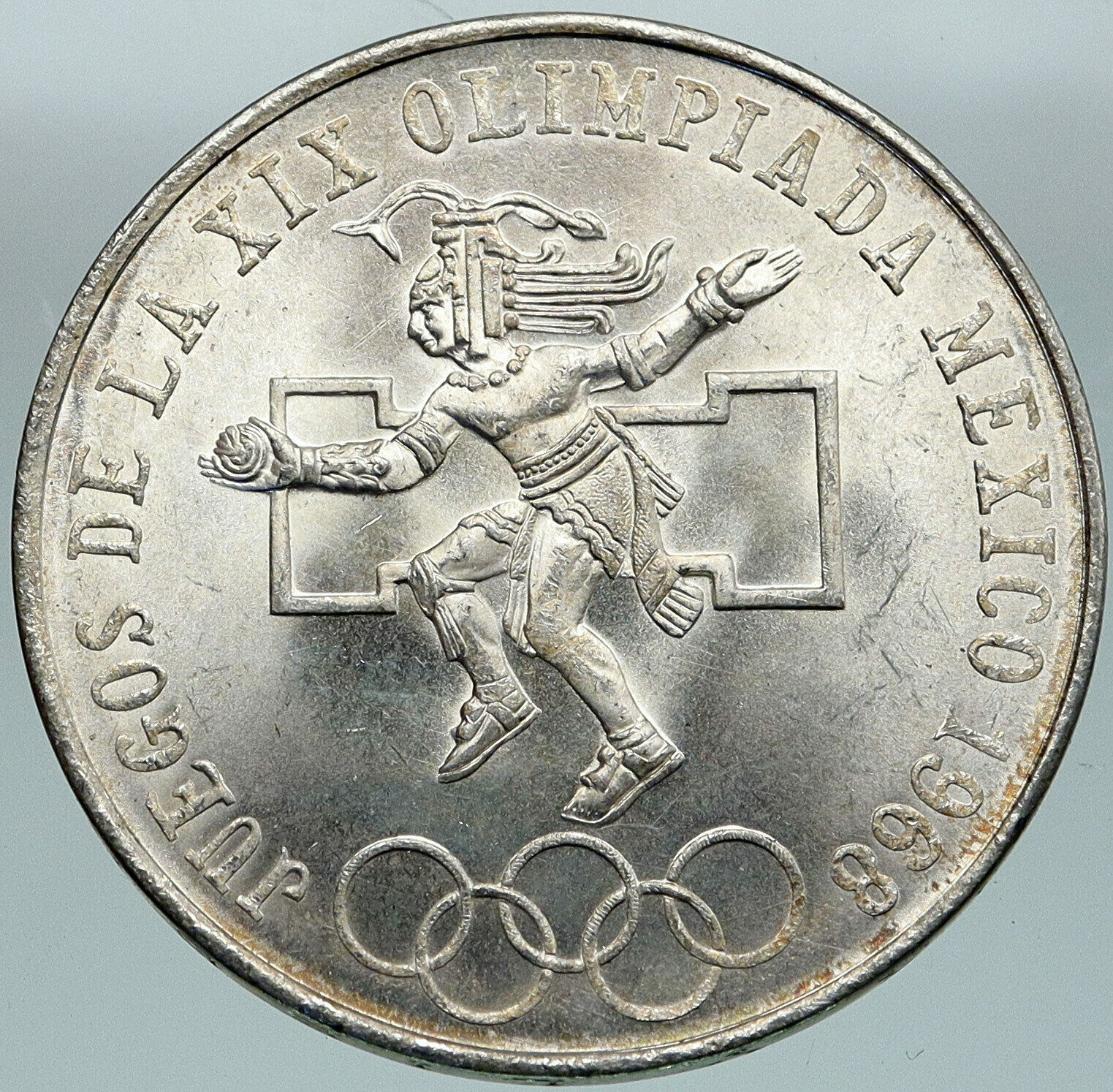 1968 Mexico XIX Olympic Games Aztec Ball Player BIG 25 Pesos Silver Coin i86780