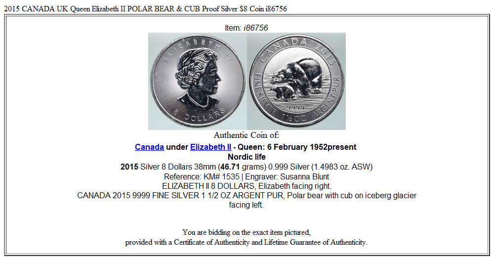 2015 CANADA UK Queen Elizabeth II POLAR BEAR & CUB Proof Silver $8 Coin i86756