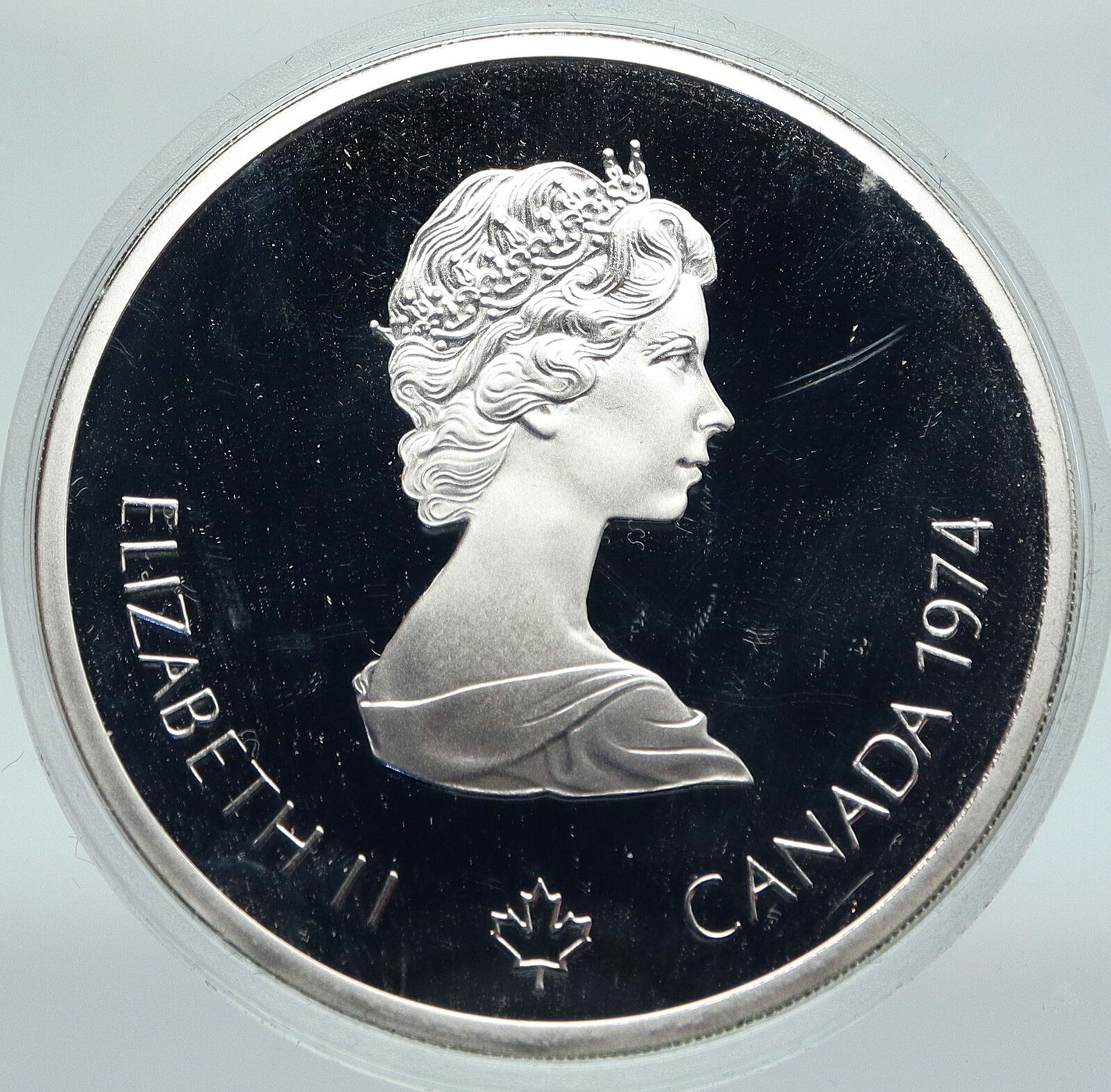 1974 CANADA Elizabeth II Olympics Montreal Lacrosse Proof Silver $10 Coin i86755