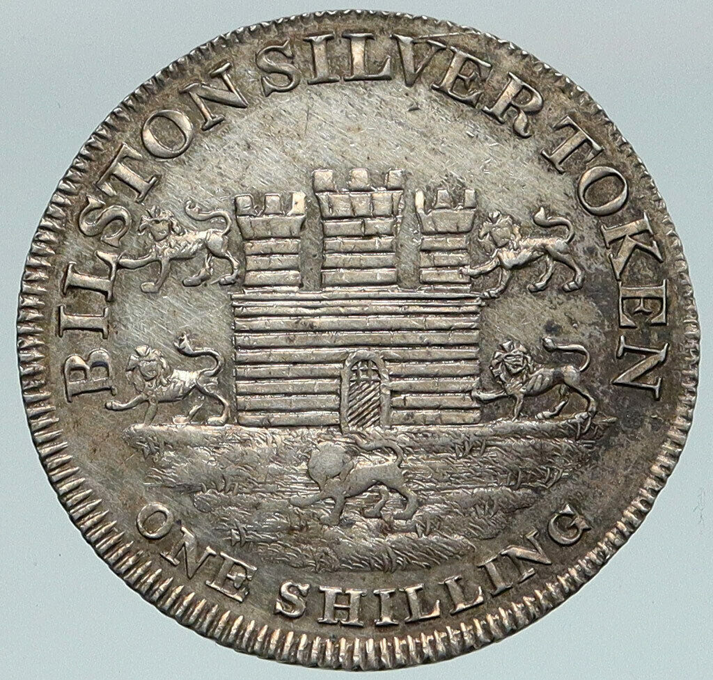 1811 Great Britain Staffordshire Bilston Silver SHILLING Bank Token Coin i86758