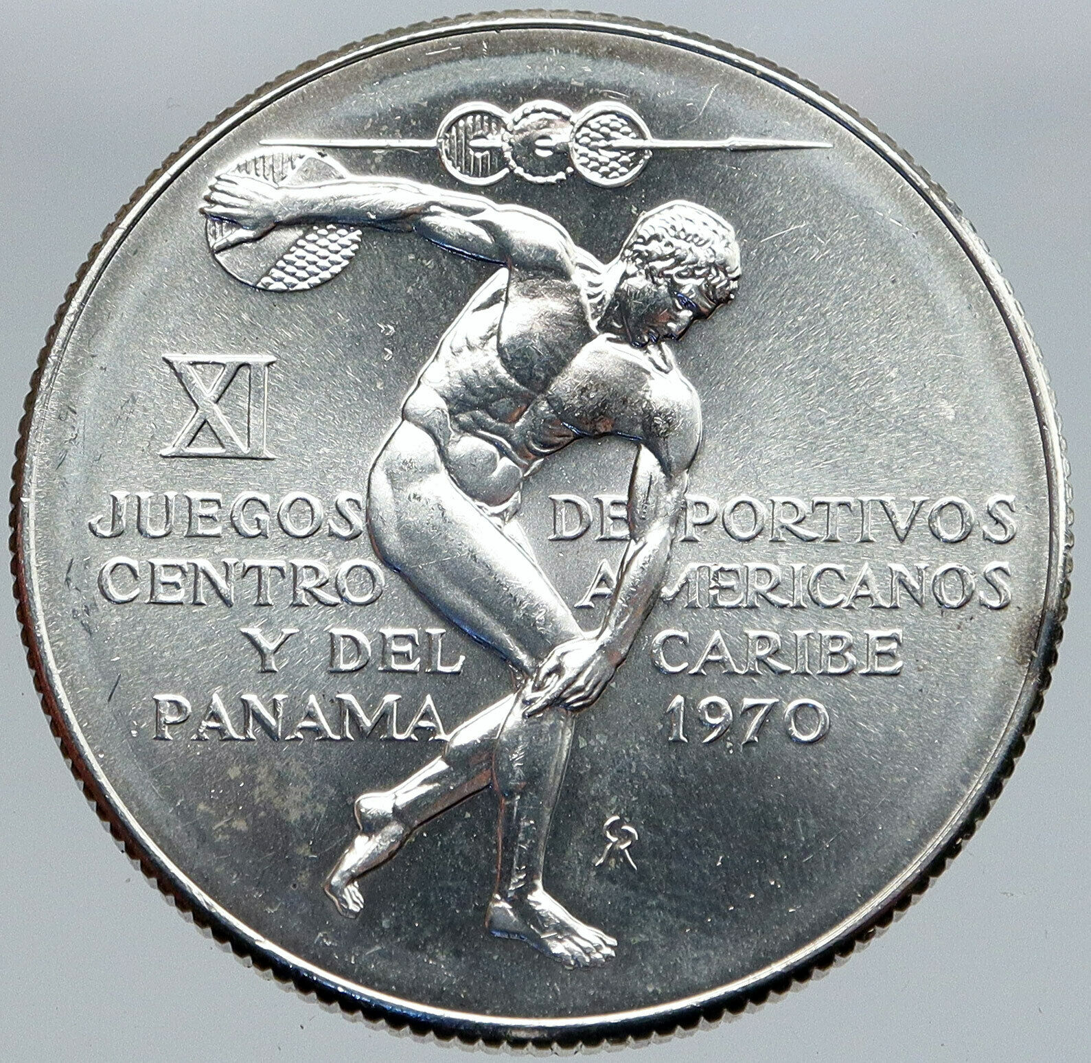 1970 PANAMA Olympic Style Games GREEK DISC THROWER ATHLETE Silver 5B Coin i86847