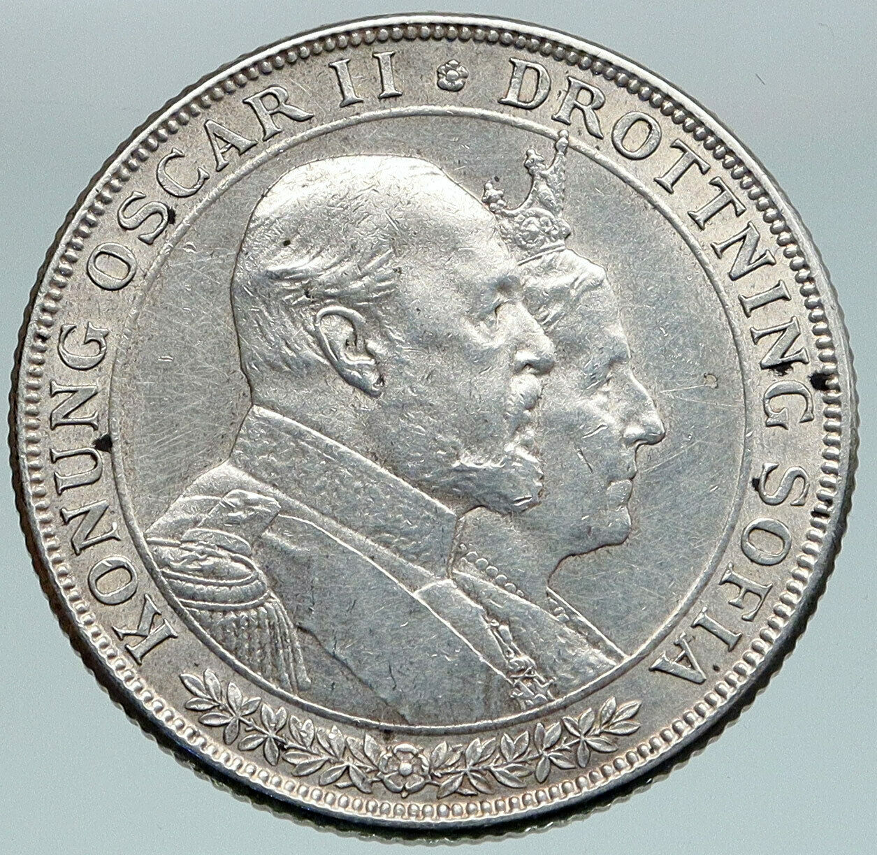 1907 SWEDEN King Oscar II Wedding to Lady Sophia OLD Silver 2 Kronor Coin i86761