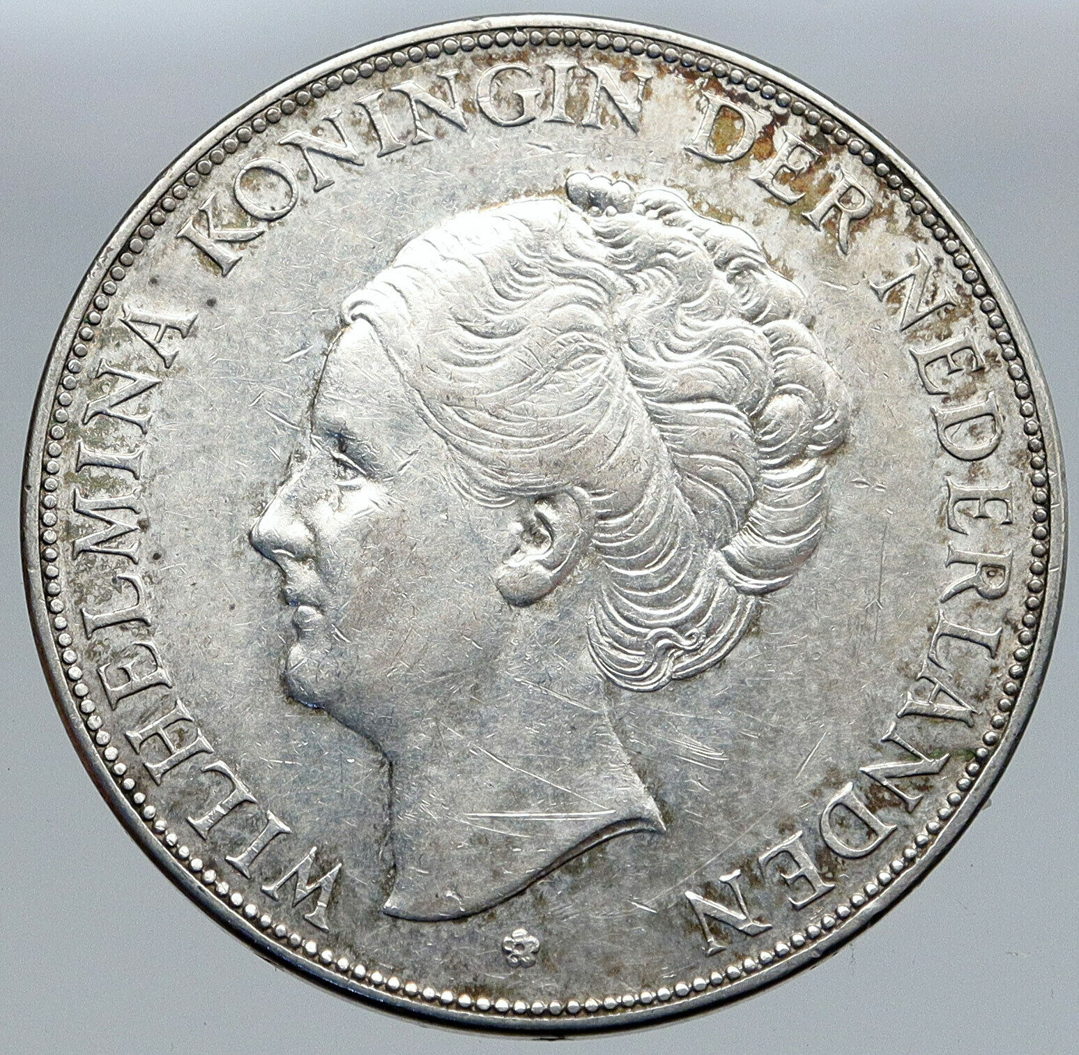 1930 Netherlands Kingdom Queen WILHELMINA 2 1/2 Gulden BIG Silver Coin i86846