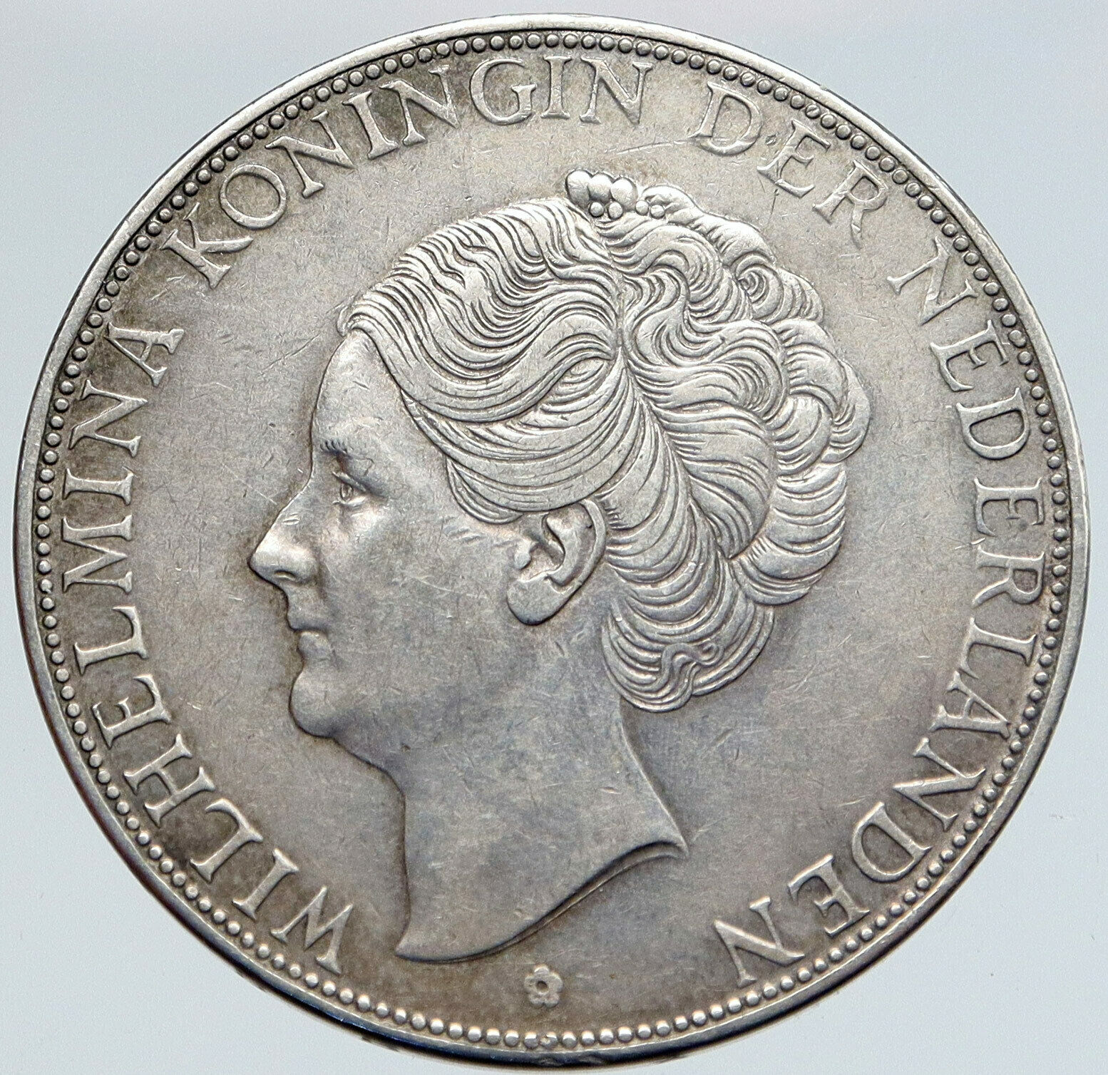 1933 Netherlands Kingdom Queen WILHELMINA 2 1/2 Gulden BIG Silver Coin i86844