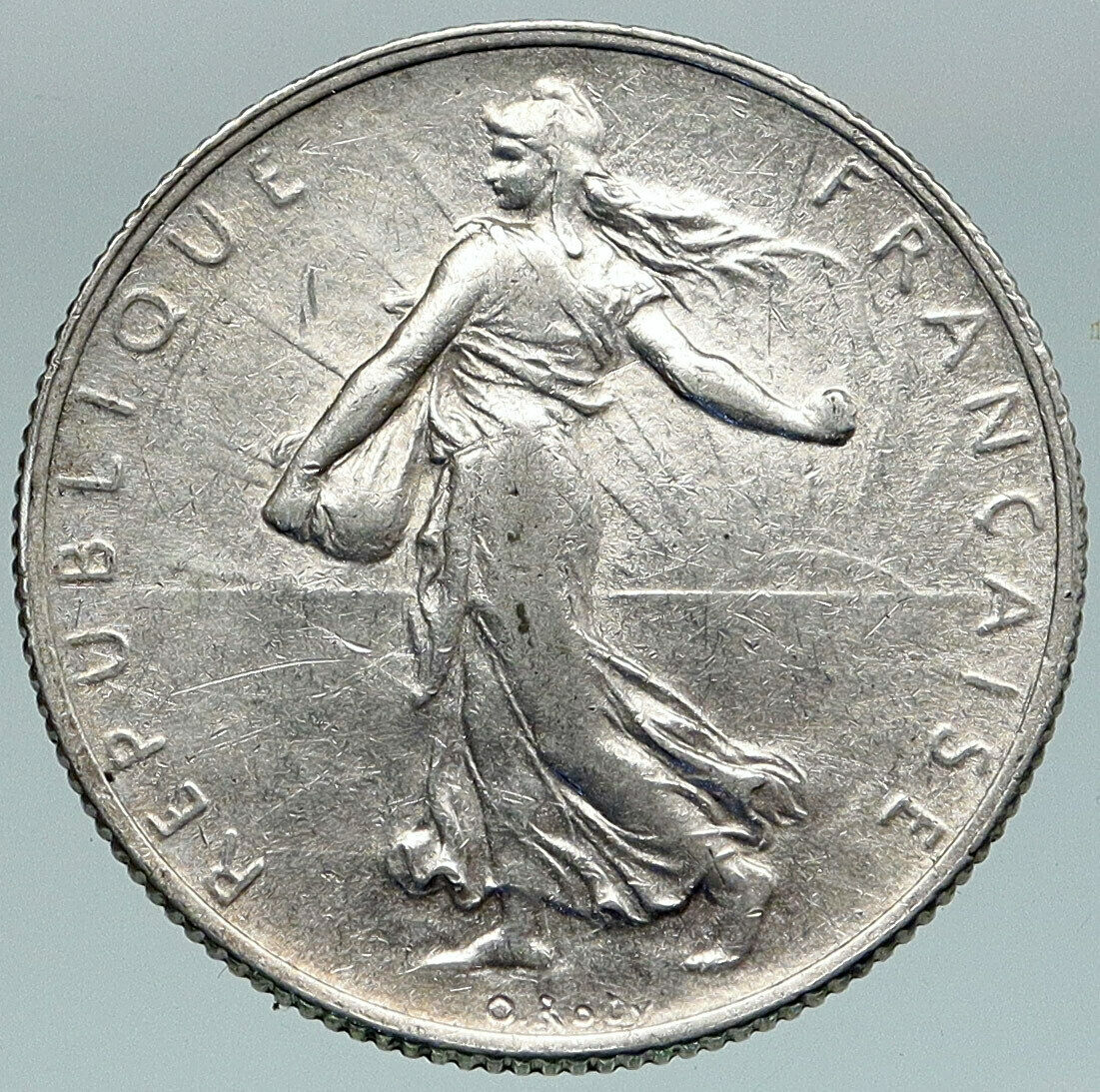 1918 FRANCE Antique Silver 2 Francs French Coin w La Semeuse Sower Woman i86765