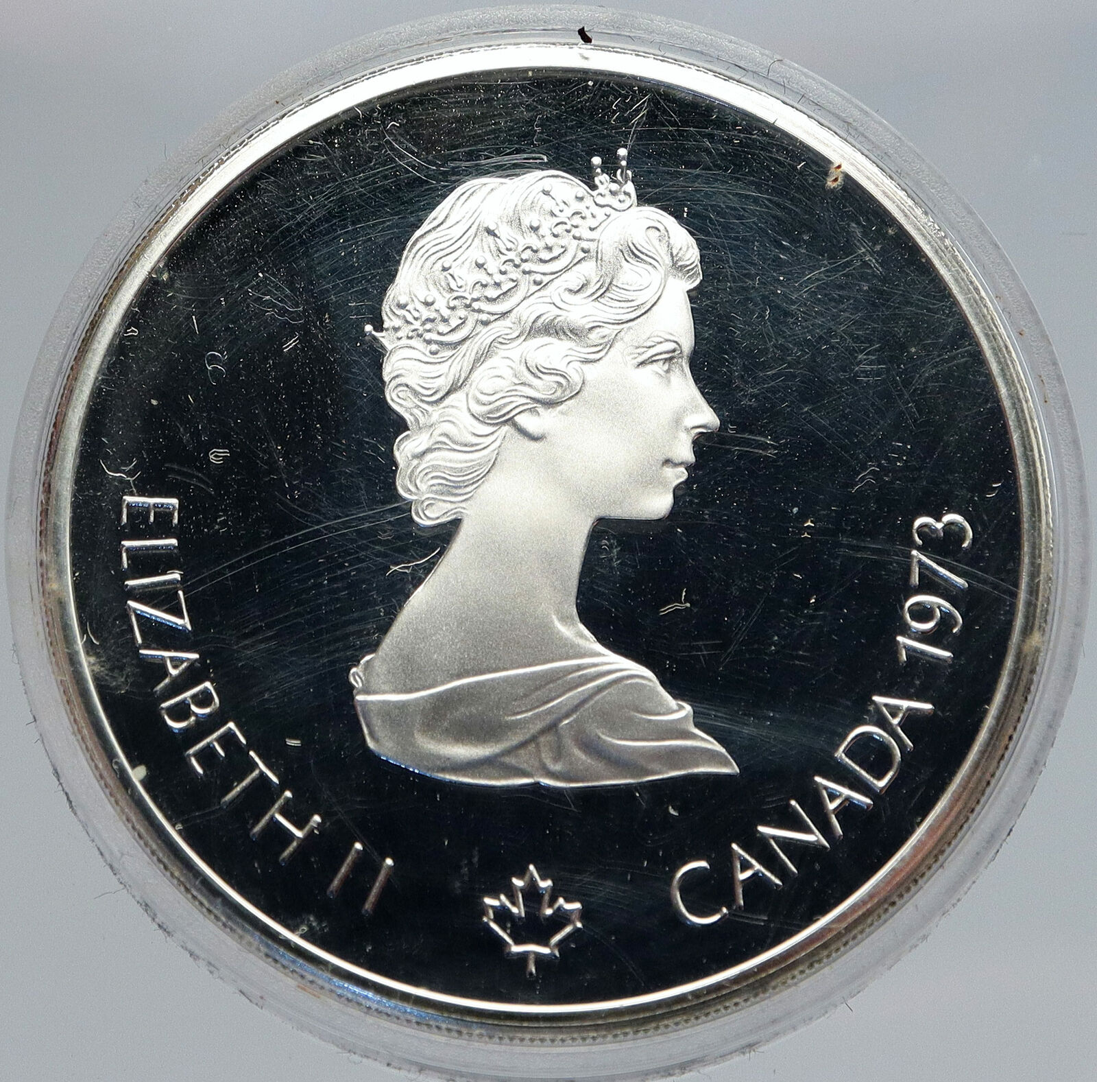 1973 CANADA UK Elizabeth II Olympics Montreal City Silver PROOF $10 Coin i86837