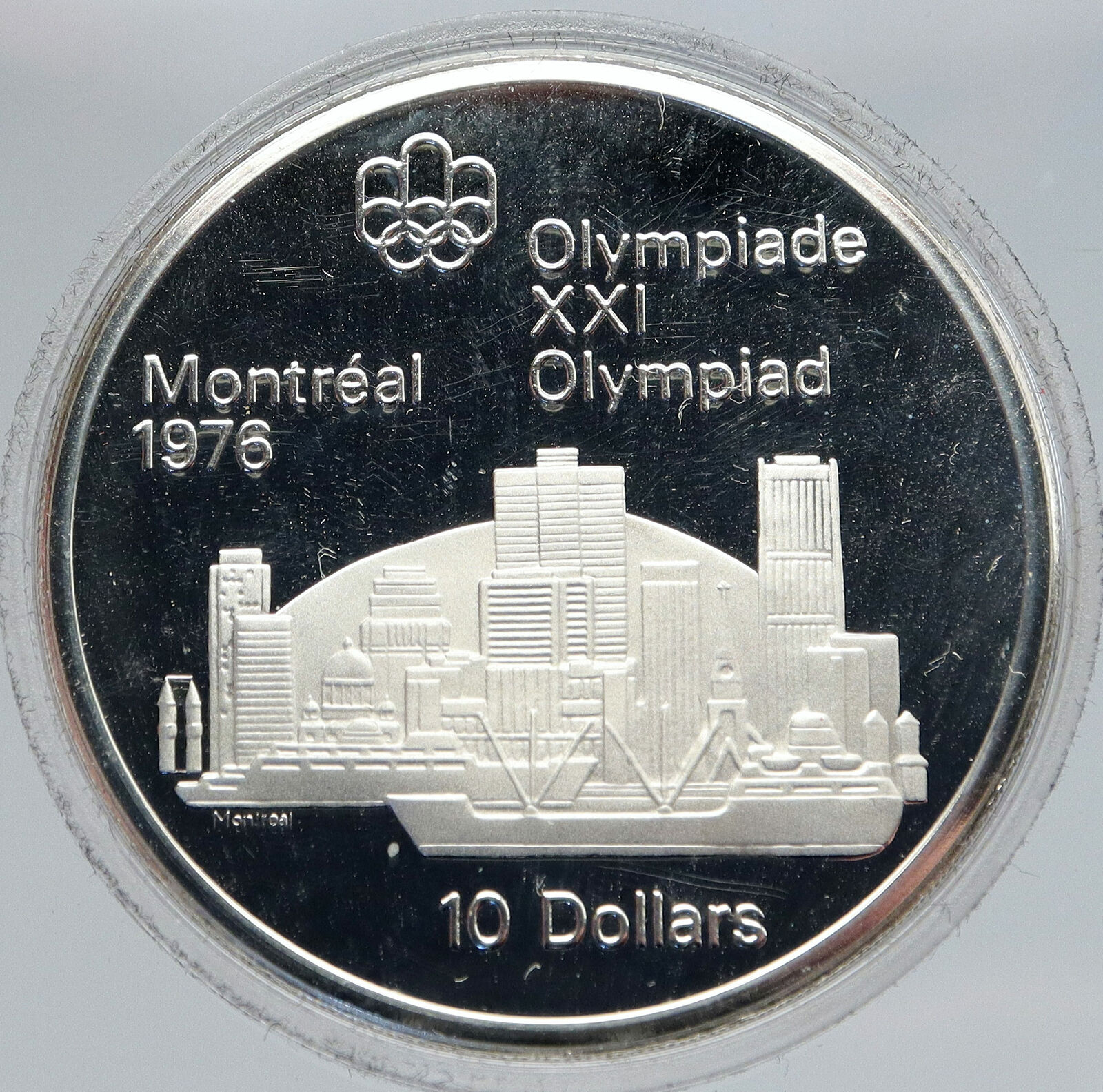 1973 CANADA UK Elizabeth II Olympics Montreal City Silver PROOF $10 Coin i86837