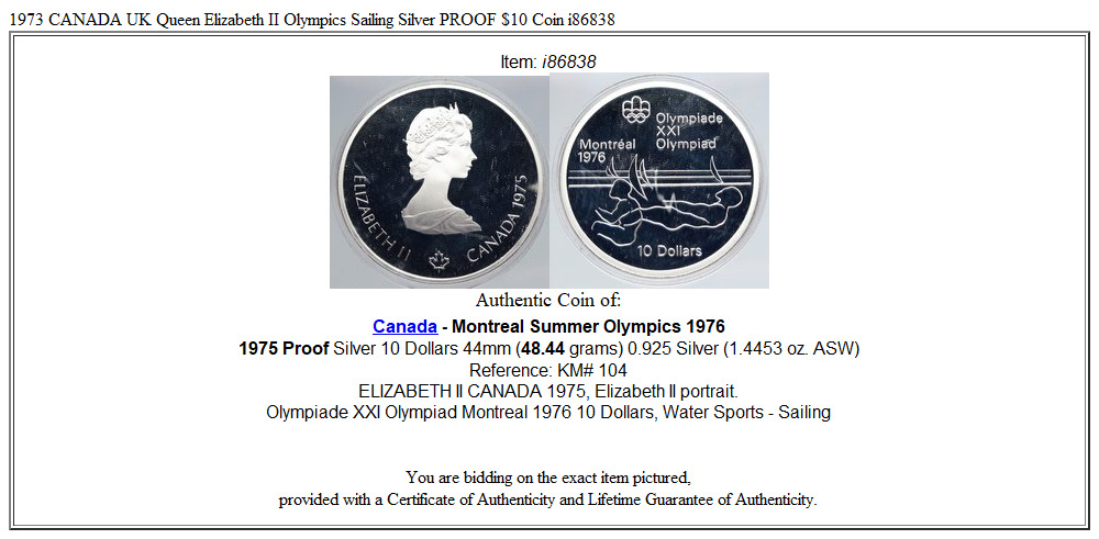 1973 CANADA UK Queen Elizabeth II Olympics Sailing Silver PROOF $10 Coin i86838