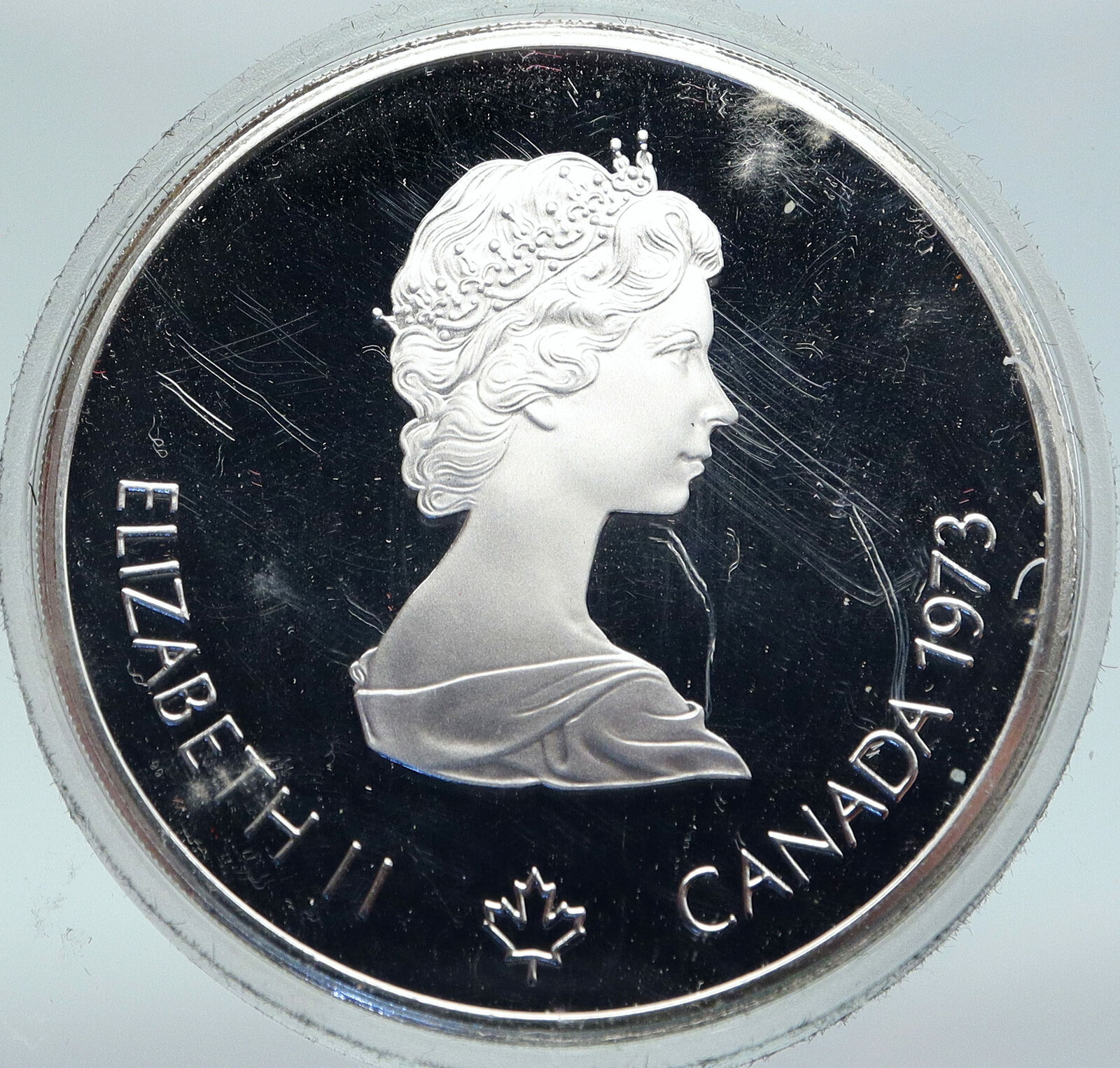 1973 CANADA Elizabeth II Olympics Montreal World Map PROOF Silver 10 Coin i86925